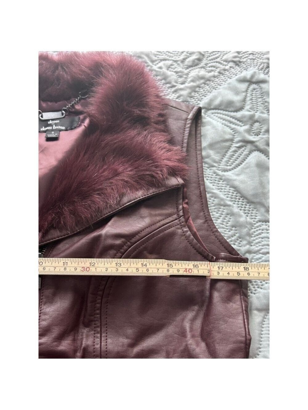 Dennis Basso Merlot Faux Leather Moto Vest Faux Fur Collar S - Picture 13 of 14
